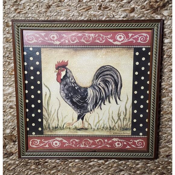 Kimberly Poloson Framed Rooster Print French Country Farmhouse Home Interiors - Picture 1 of 6